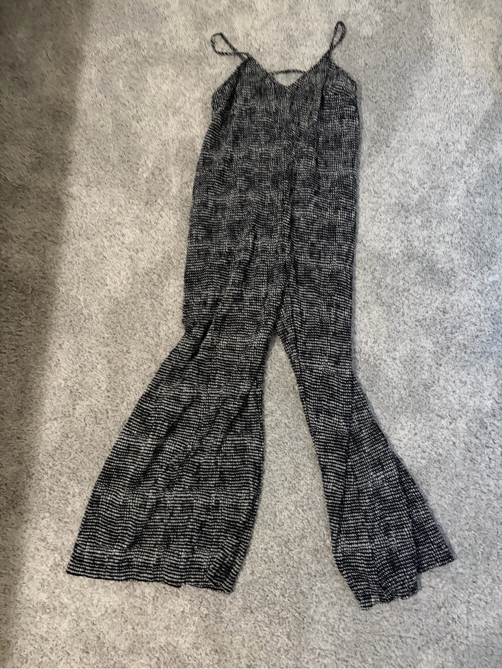 Textured Black & White Wide-Leg Spaghetti-Strap Jumpsuit